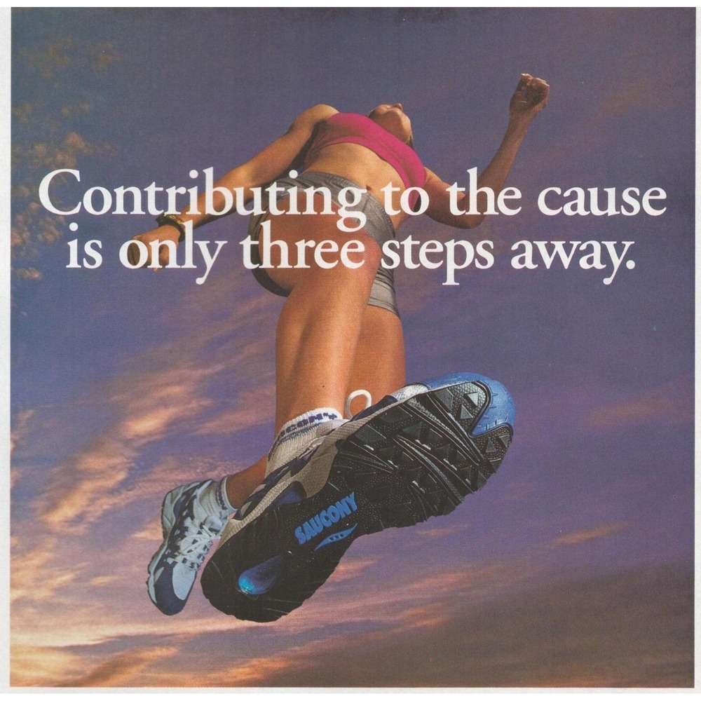 Vintage 1999 Saucony Print Ad Y2K Running Fashion Leukemia Awareness‎ Campaign